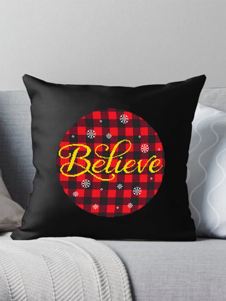 Buffalo plaid cross stitch pattern download PDF Believe Christmas cross stitch chart Merry Christmas pattern digital Holiday ornament #N34