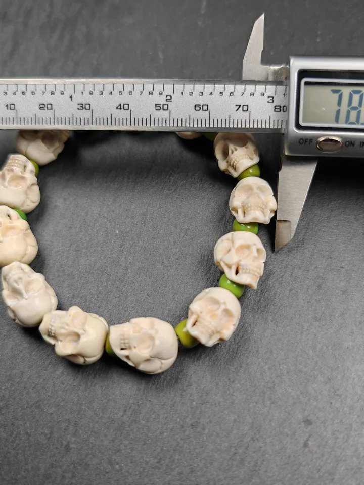 Authentic Tibetan Citipati Skulls Bead Bracelet | Unique White Deer Antler Carved Wrist Mala with Mixed Turquoise