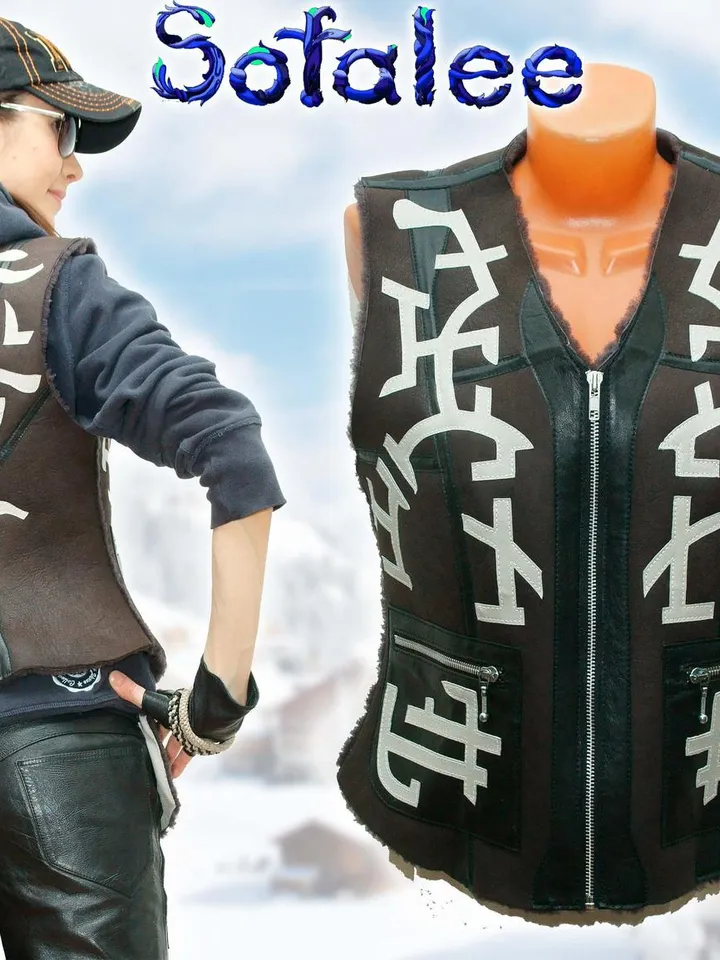 Vest Sleeveless and Bag of genuine fur sheepskin, decoration of real leather dark purple color. Handmade Fall waistcoat.