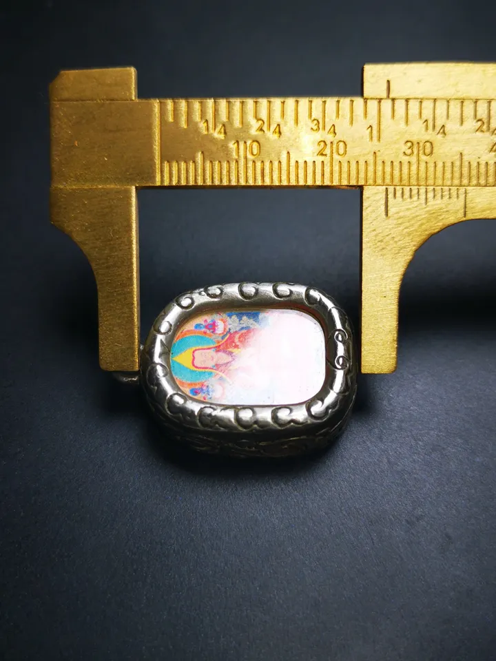 Gandhanra Antique Handmade Tsongkhapa Gau Ghau Shrine, Mini Tibetan Buddhist Altar Amulet Pendant,Made of White Copper