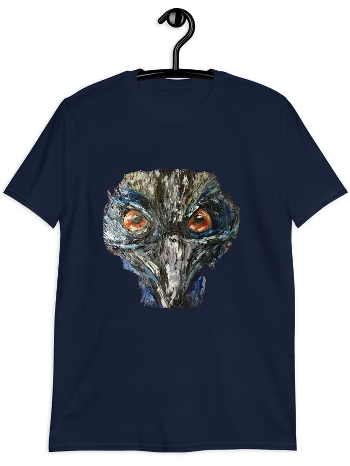 Cassowary bird short-Sleeve Unisex T-Shirt made with my original mix media painting,unique wearable gift for animal lovers.