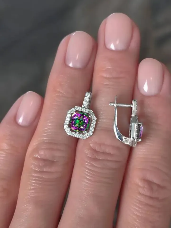 Earrings, silver 925, mystic and cubic zirconia