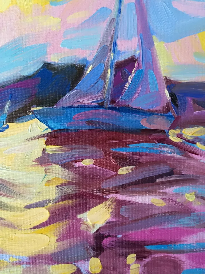 Baker Beach painting San Francisco original art 10 by 14 in Boat wall art Yachts artwork by Natalia Plotnikova
