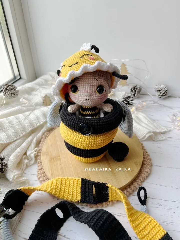 PDF Crochet Bee the Stacking Bag Pattern, Bee hive Amigurumi Pattern, Crochet Monster, Queen Bee Doll Crochet Pattern, Amigurumi Doll