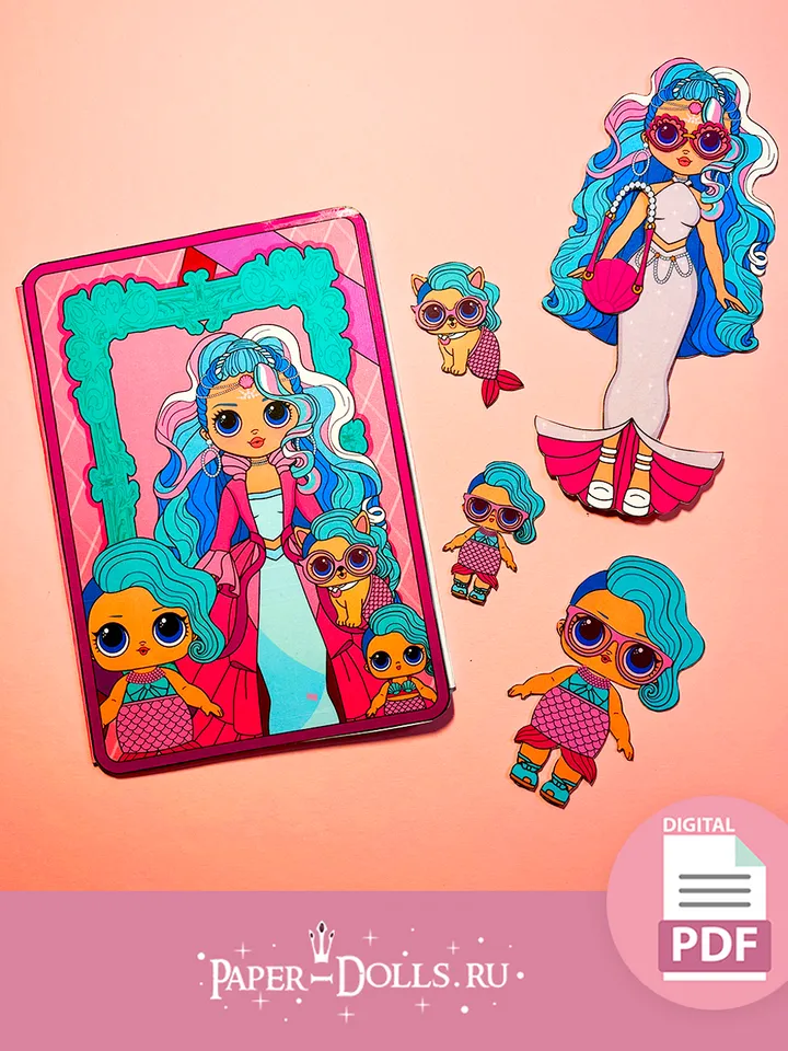 Set of paper dolls lol with clothes for cutting