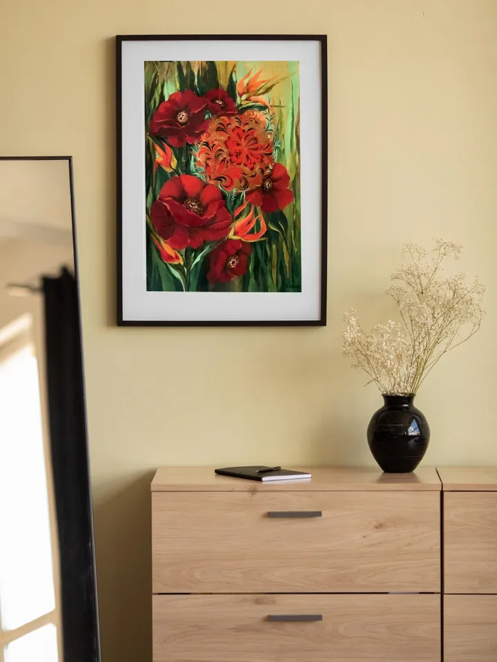 Poppies Painting Folk Art, Traditional art style Khokhloma