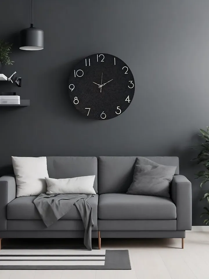 Large black stone wall clock 60 cm Modern wall clock Unique clock Silent clock