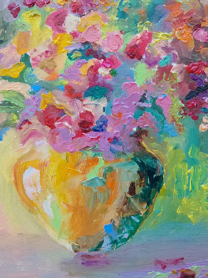 "Bouquet of sunny flowers" oil painting on canvas 30x30cm (12x12inch)