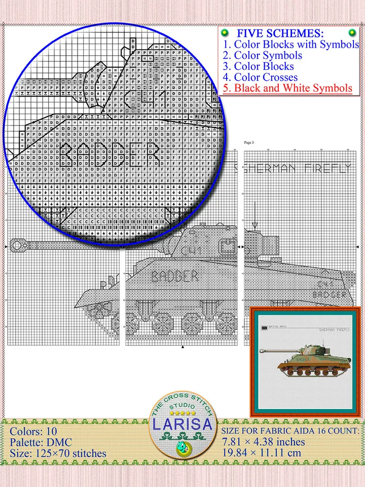 Sherman Firefly Cross Stitch Pattern | Medium Tank Sherman Firefly Chart | WWII British Tank Embroidery Chart