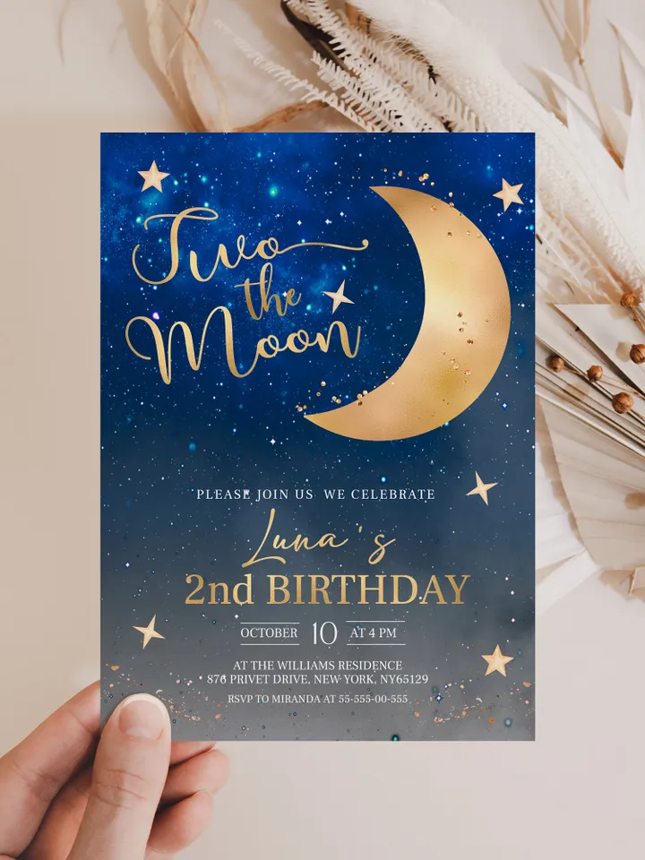 Editable Two the Moon Galaxy Blast Off Invitation Space Birthday Party Galaxy First Birthday 2nd birthday Party Template Outer Space