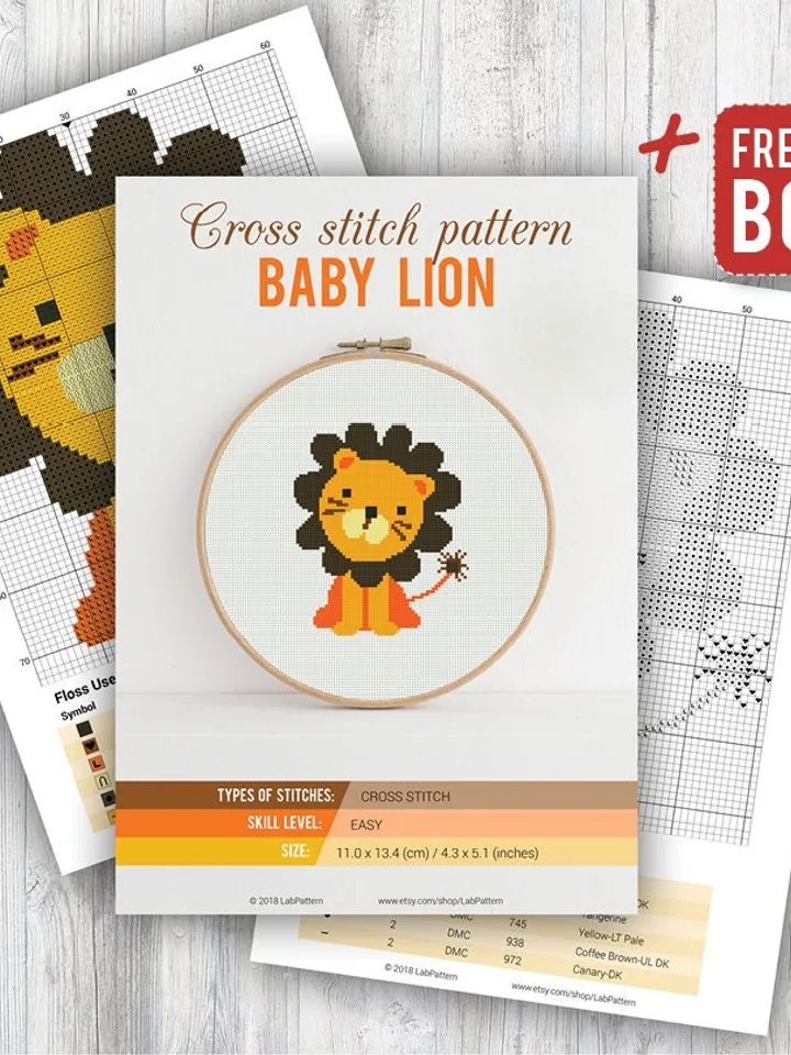 Baby Lion Cross stitch pattern Animal Funny Kids Cross stitch pattern PDF Format Instant Download Home decor Modern