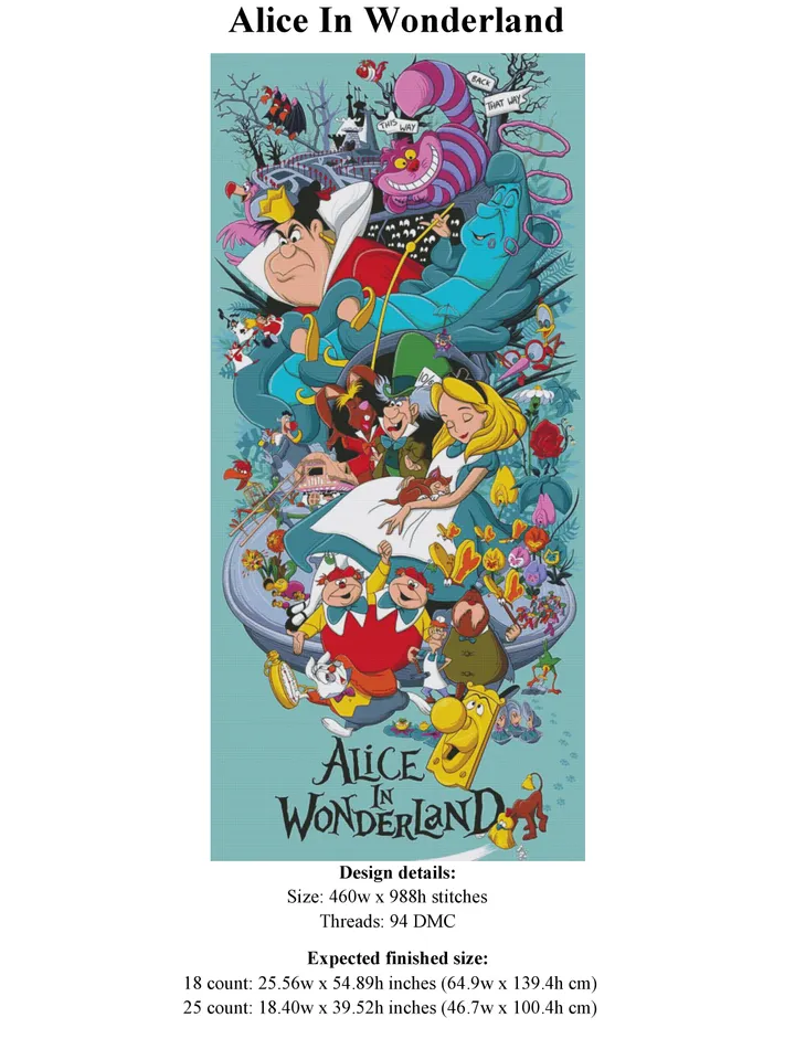 Alice In Wonderland Cross Stitch Pattern / Alice in Wonderland Cross Stitch Chart / Cheshire Cat Cross Stitch Chart