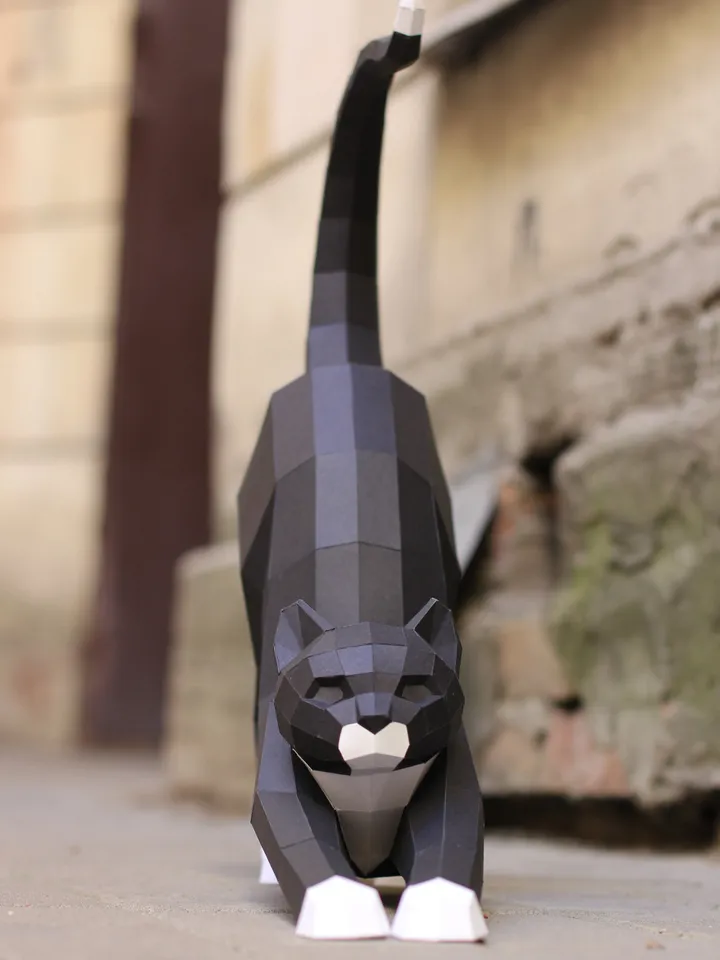 Papercraft Cat Good Morning, Digital Template, PDF Download, Gurko, 3D LowPoly, Pepakura, DIY Origami Sculpture, Paper Party Decor, DIY Gift