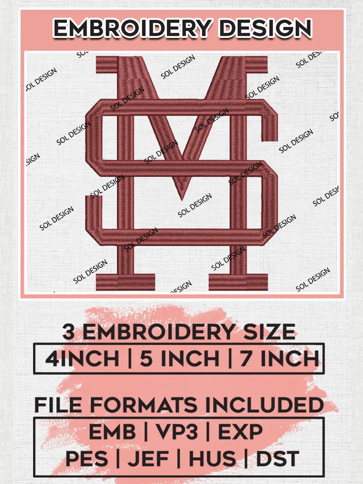 MS Bulldogs College Team Logo Embroidery Design Files, NCAA Mississippi State Bulldogs Machine Embroidery, NCAA Teams, 3 sizes, NCAA Machine embroidery designs, Digital Download