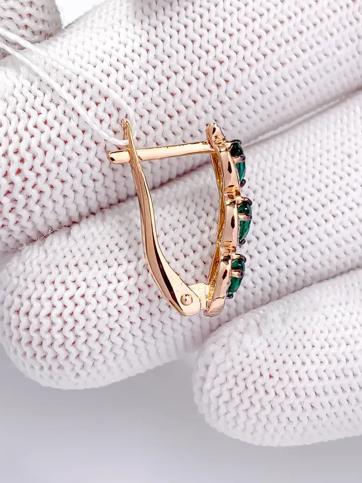 Earrings jewelry Silver gold plated 925 assay value with tourmaline and cubic zirconia