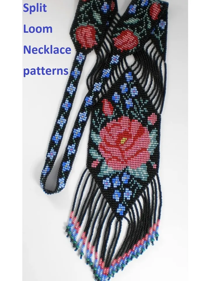 Bead loom patterns, schemes for a Gerdan-Split-Loom Necklace, Beading Loom only Pattern, Instant Download, PDF