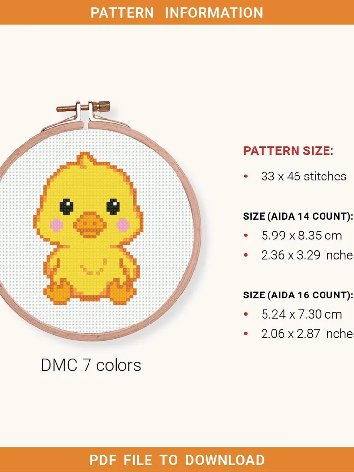 Mini cute duckling Cross stitch pattern, contemporary animal, Small Duck, beginner counted, modern chart, gift DIY, embroidery, instant PDF