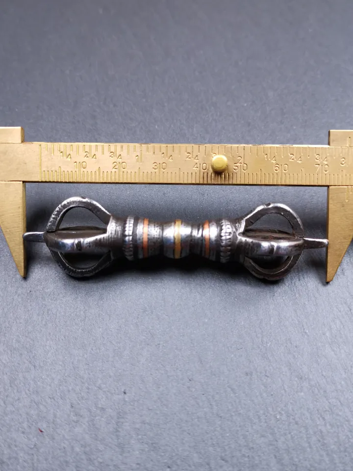 Gandhanra Vintage Five-pronged Vajra Dorje,Tibetan Buddhism (Vajrayana) Ritual Implement,Made of Cold Iron,Inlaid Copper Wire,30 Years Old