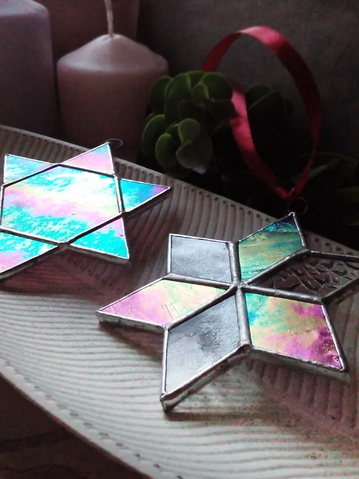 Set of 2 snowflake suncatchers, christmas ornaments, Christmas decorations, Xmas tree star, new year tree toy