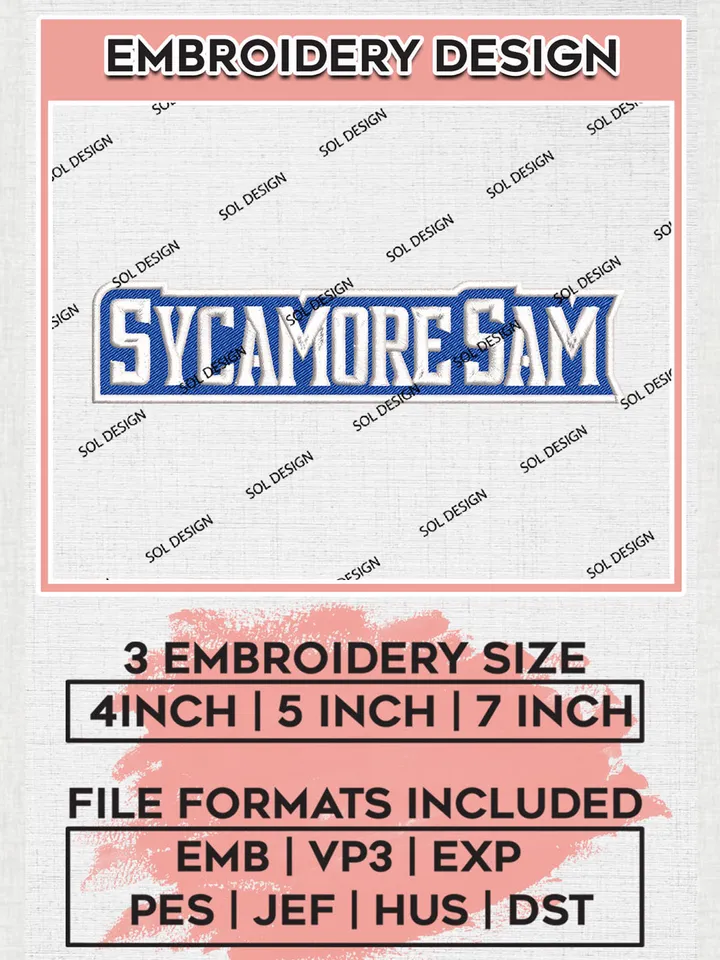 NCAA Sycamore Sam Team Word Logo embroidery designs, NCAA Indiana State Sycamores Logo Machine embroidery files, NCAA Team Logo embroidery designs, NCAA Game Day Machine embroidery designs, Digital Download