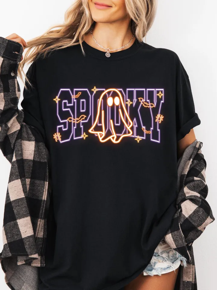 Cute Colorful Neon Spooky Ghost Png, Halloween Boo Bow Png, Neon Halloween PNG, Boo Ghost Shirt Png, Cute Boo Halloween Sublimation Design