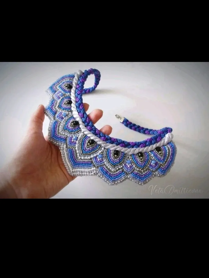 Crown Headdress Necklace Beaded Lilac Boho Eclectic Oriental Queen Style