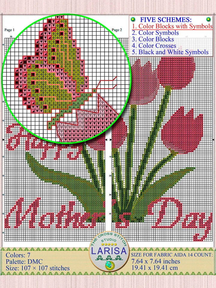 Happy Mother’s Day Cross Stitch Pattern | Tulips