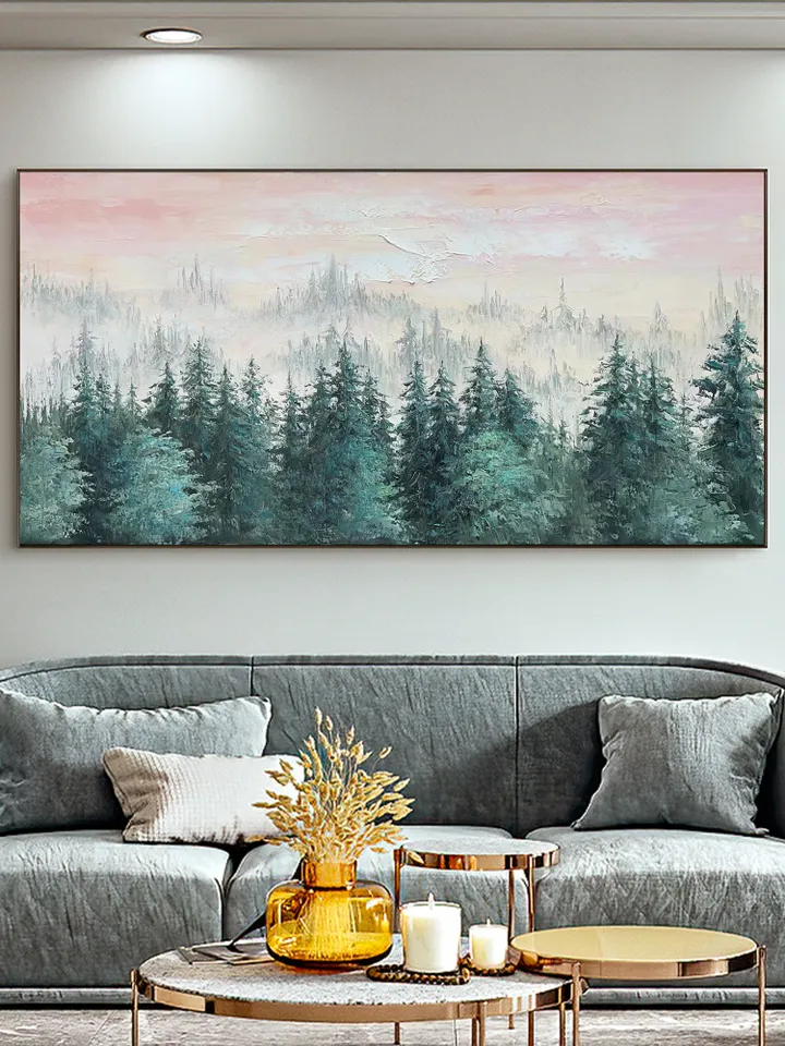 Large Original Forest Oil Painting On Canvas, Canvas Wall Art, Abstract Green Tree Painting, Boho Wall Decor, Custom Painting, Home Decor