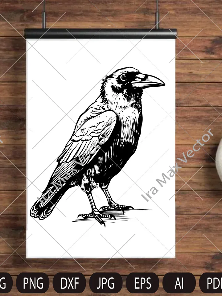 Raven SVG ,Black Crow svg, Raven sitting svg, Crow sitting svg,Cute crow, Vintage Design, Gothic Art, Raven  Print, Printing Clipart, Birds
