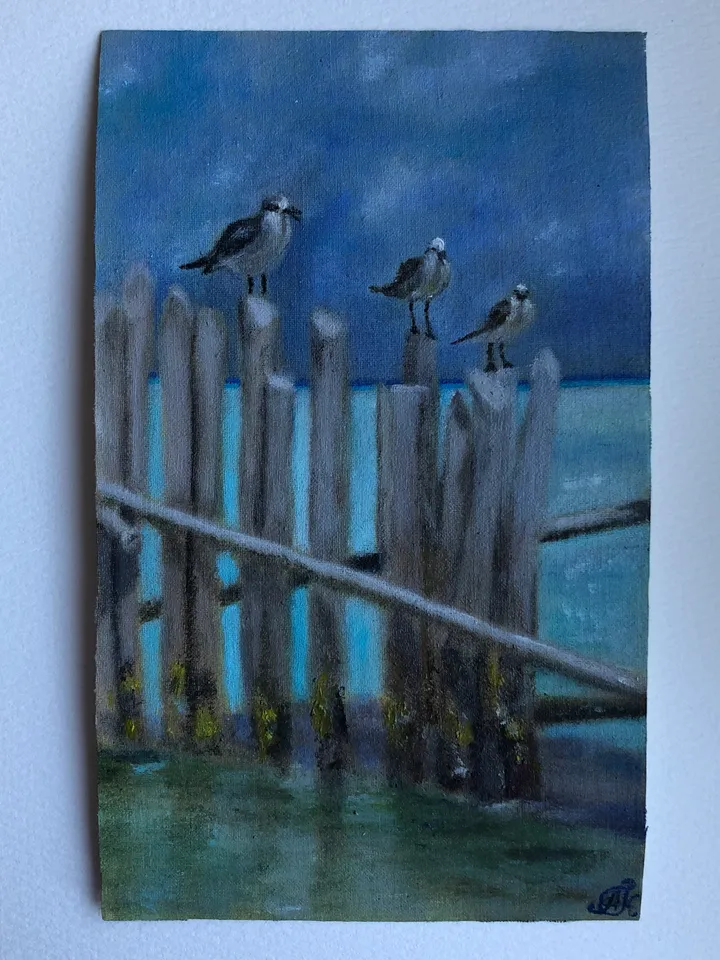 Seagulls original oil modern painting wall art 5x8 inches
