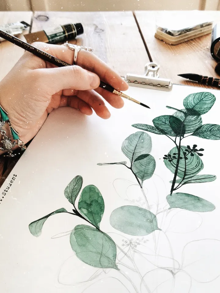 Watercolor print EUCALYPTUS, transparent plant illustration 21x30cm (8"x11")