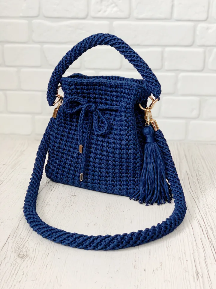 Bag pouch with cord crochet pattern PDF, digital instant download tutorial, handbag purse, shoulder bag