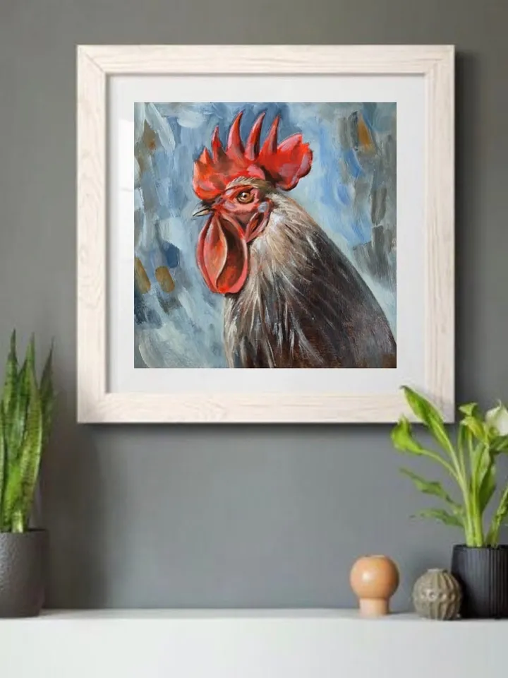 Rooster farm modern art farmhouse Original oil painting pet portrait wall art 8x8 inches