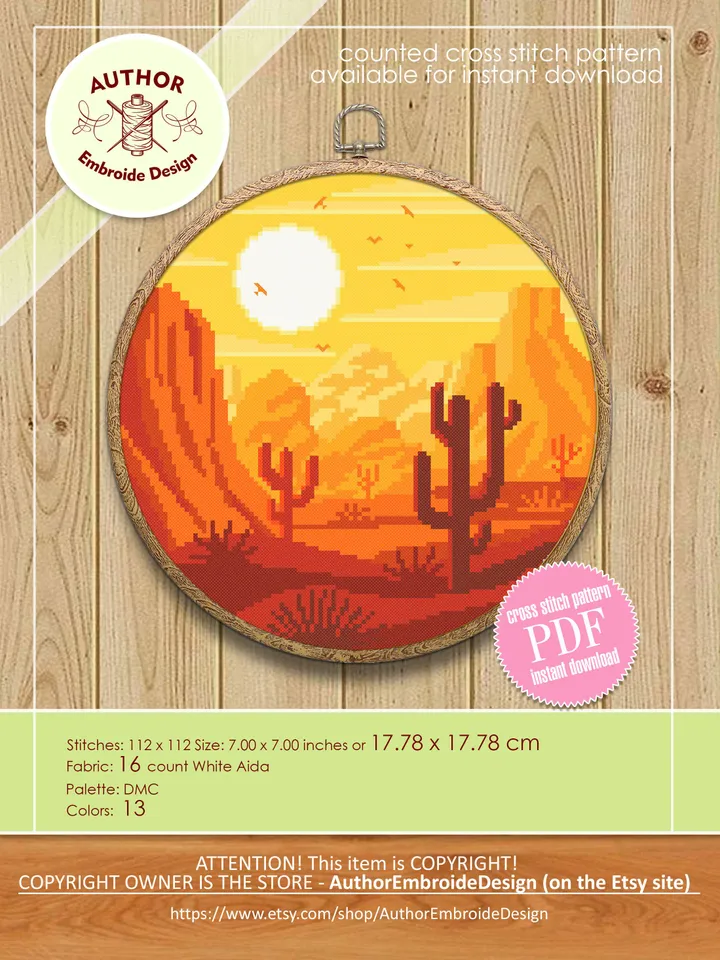 Nature cross stitch pattern download PDF Desert landscape cross stitch chart National park embroidery PDF Desert plant cross stitch #L24