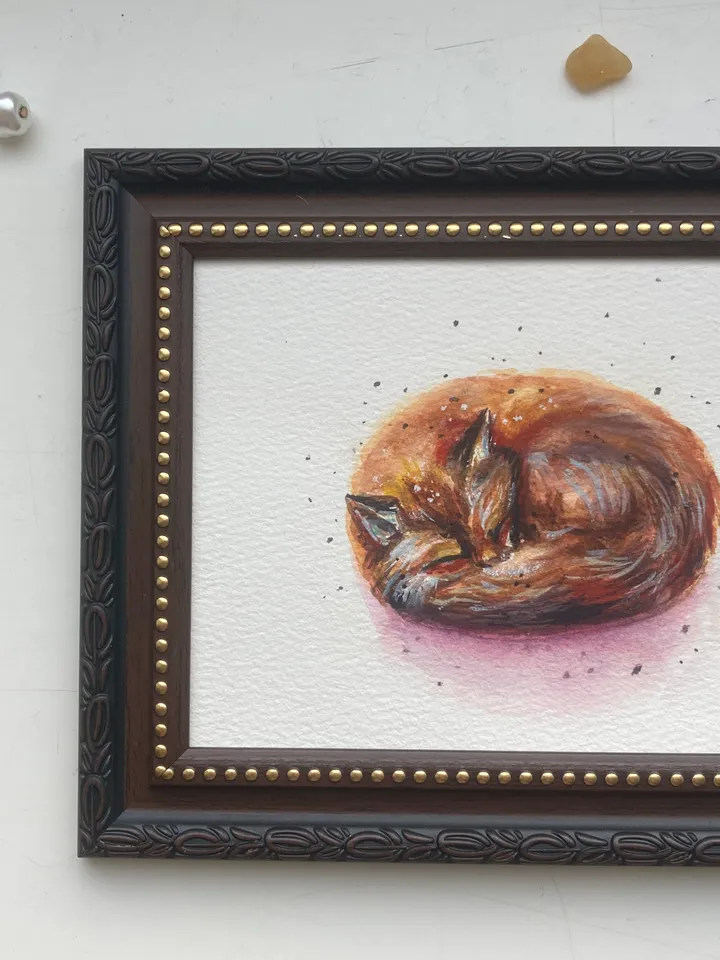Sleeping Fox Painting Framed Small Watercolor Painting Original Art Frame Animal Painting Realistic Fox