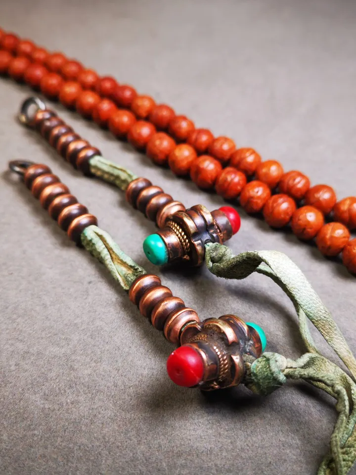 Gandhanra 9mm Tibetan Buddhist Prayer Bead Counters for 10-20mm Mala,with Agate Pendant,Made of Red Copper