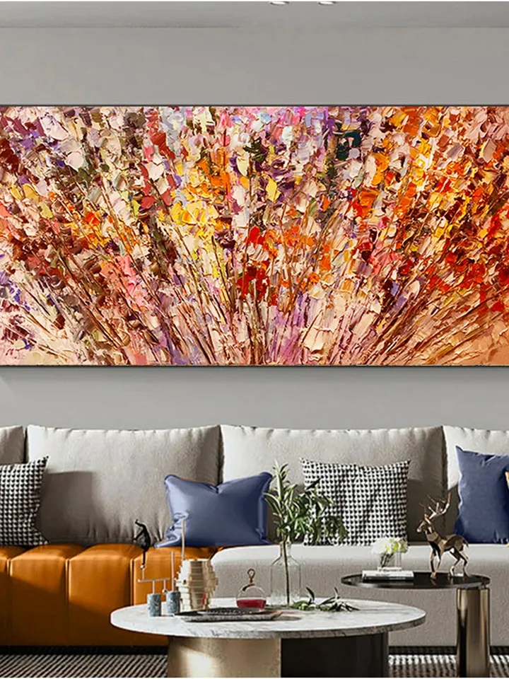 Impasto Floral Painting, Textured Abstract Art, Colorful Wall Art, 3D Canvas Art, Modern Art, Large Wall Decor, Panoramic Art, Home Decor