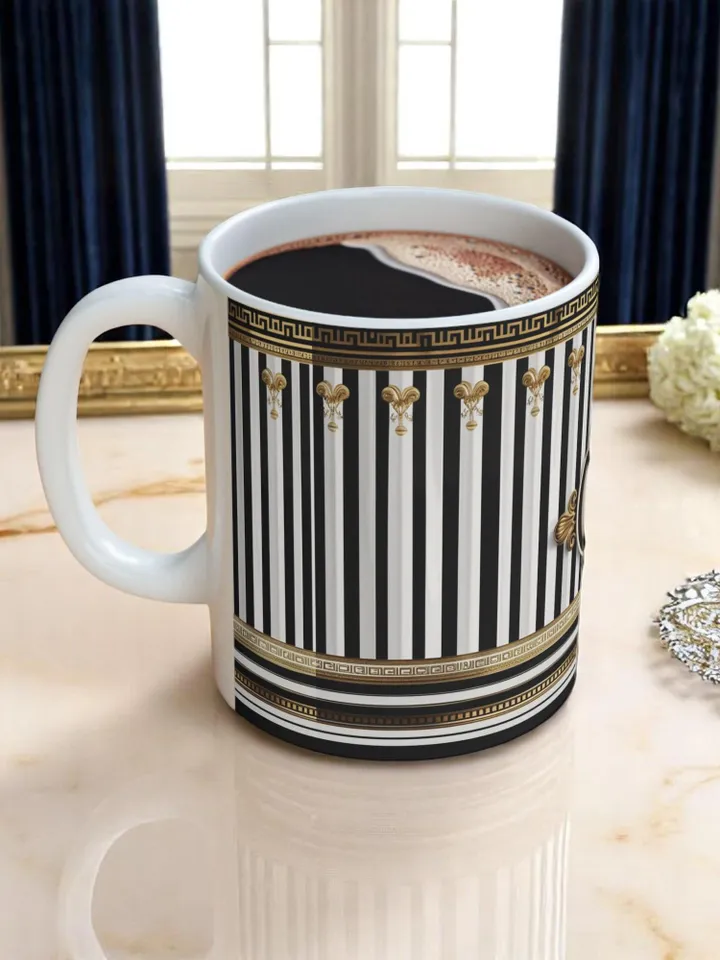 Elegant Striped Mug, Luxury Coffee Cup, Chic Gift for Her, Home Decor, Ceramic Mug, Stylish Wedding Present, Drinkware, Kitchen Decor