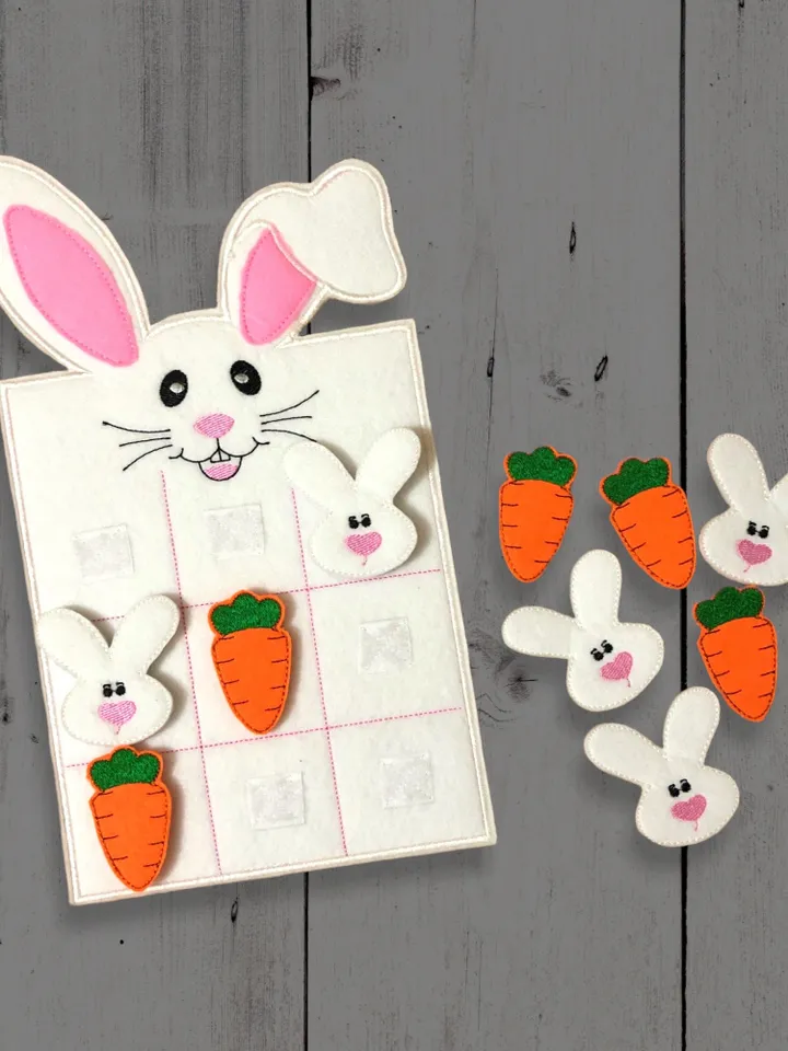 Rabbit Tic Tac Toe Game Machine Embroidery Designs in the hoop project digital embroidery pattern Machine embroidery pattern for children