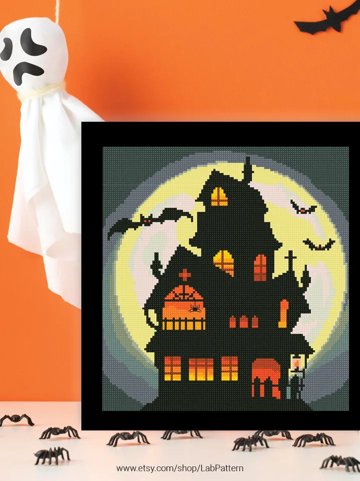 Halloween House Cross stitch pattern | Embroidery Pattern | Instant Download | Embroidery Designs