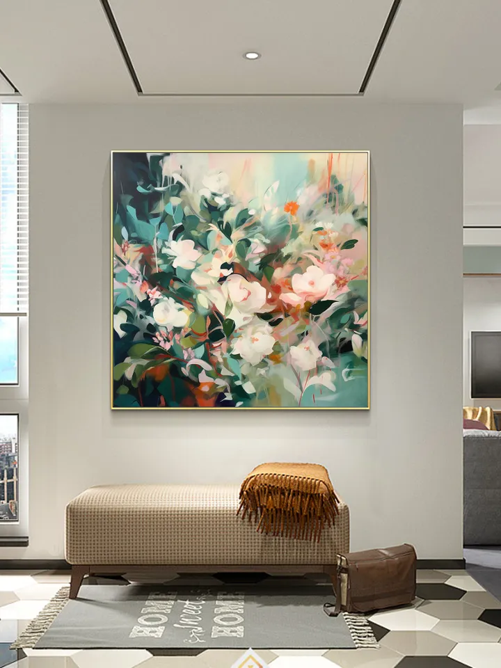 Large Original Flowers Oil Painting On Canvas, Abstract Blooming Flowers Painting, Boho Wall Art, Custom Painting, Living room Home Decor