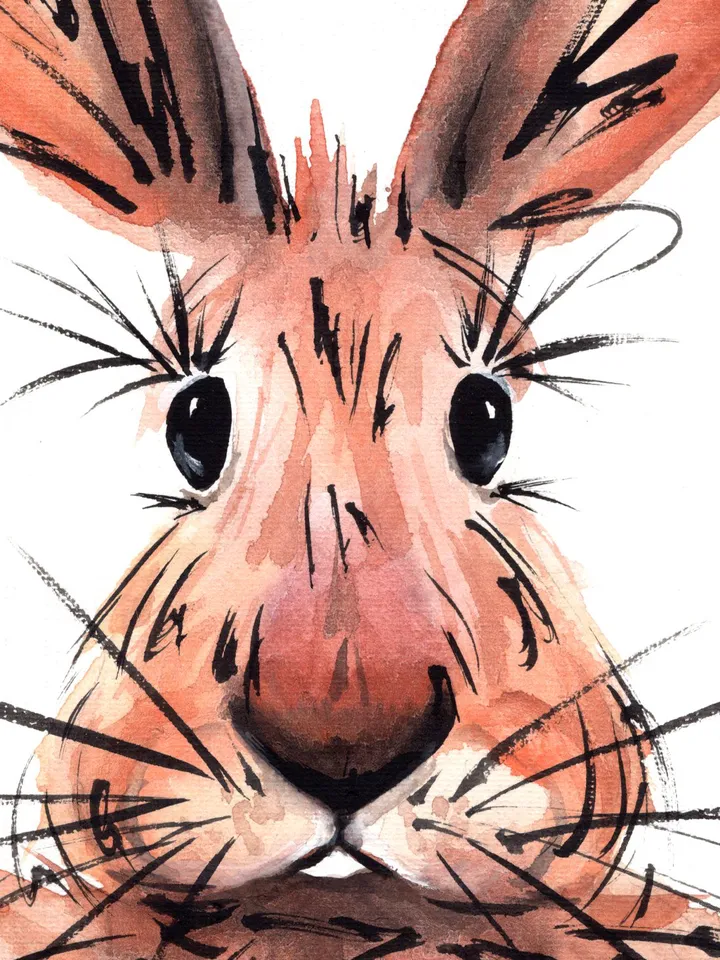 Hare Original watercolor, animals painting, wall decor, 8x11 in bunny art by Anne Gorywine