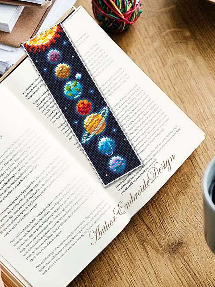 Solar system bookmark cross stitch pattern PDF download Planets cross stitch chart, Space bookmark pattern digital PDF, Cosmos Galaxy #B328