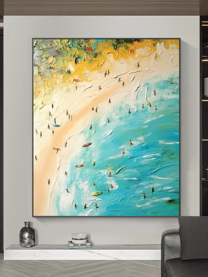 Original Beach Painting On Canvas, Summer Seaside Oil Painting, Golden Beach Art, Office Living Room Wall Art, Large Wall Art, Home Decor