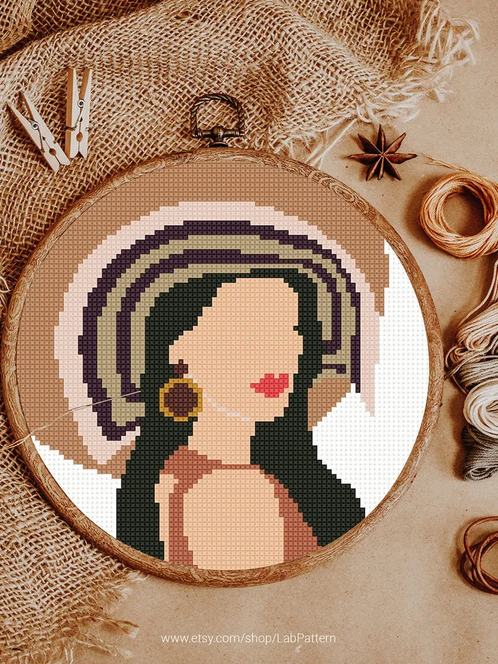 Bundle of 4 woman boho style cross stitch pattern Floral nature girl home decor counted chart gift DIY embroidery beginner instant PDF