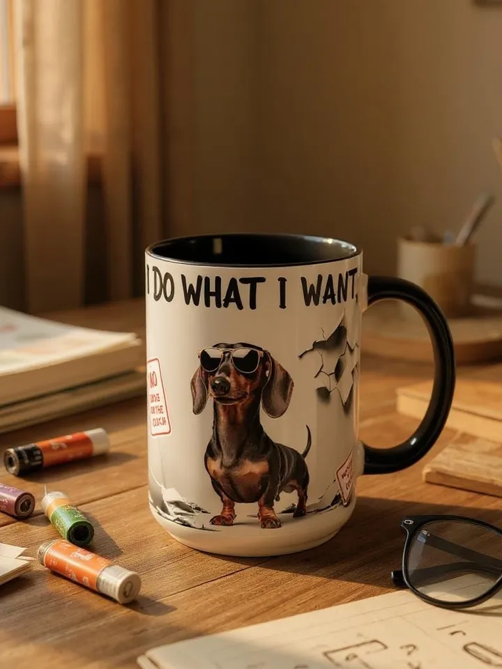 Dachshund French Toile de Jouy Ceramic Mug, Toile Coffee Cup for Doxie Mom, Sausage Dog Lover Gifts, Dog Tea Drinkware, Gift For Dog Lovers