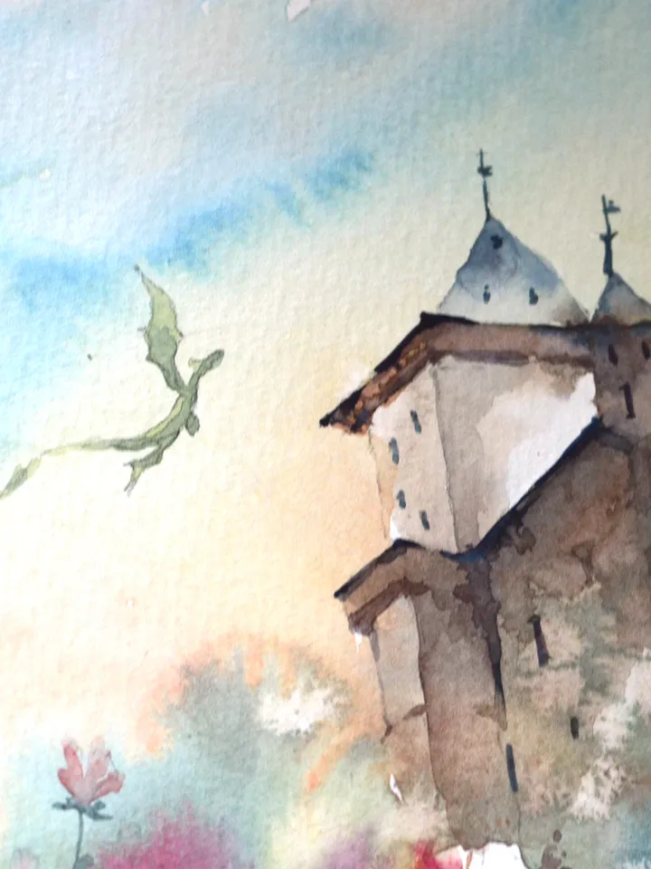 Dragon castle painting Original fantasy art by Yulia Evsyukova