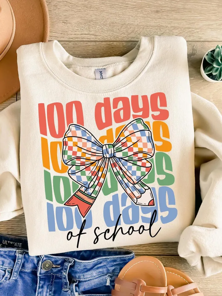 Coquette Bow 100 Days of School Png, 100 Days of School Png, Colorful Checkered Coquette Png, School Teacher Png, Teacher 100 Days Png