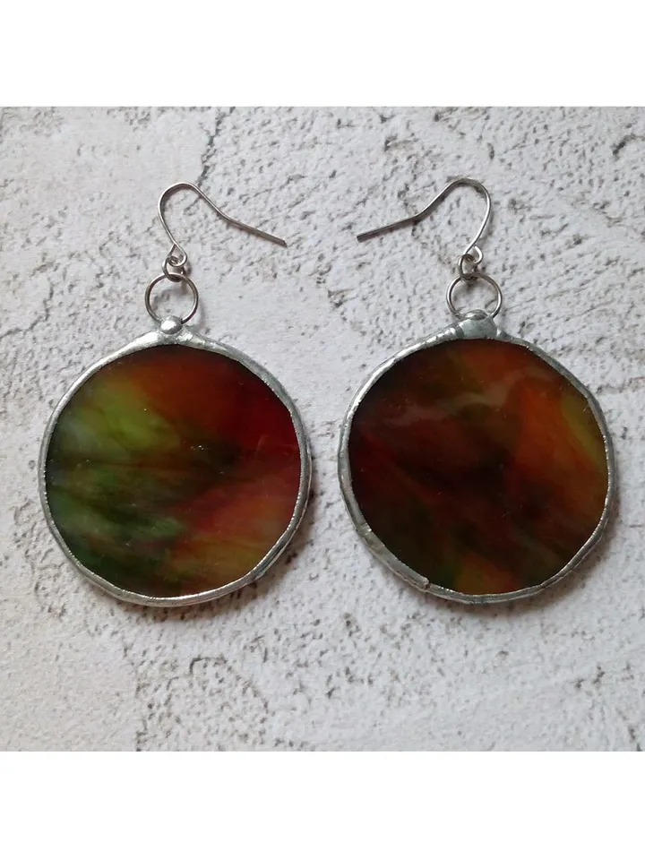 Stained glass green earrings, stainglass cute earrings, Dangle earrings, Geometric earrings, Round stained glass