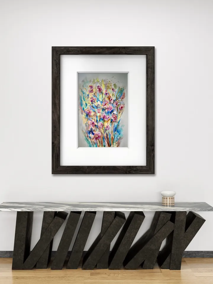 Flower fantasy original watercolor painting, flowers wall art, home decoration,gift,colourful flowers art.